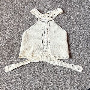 Cream Crochet Halter Crop Top